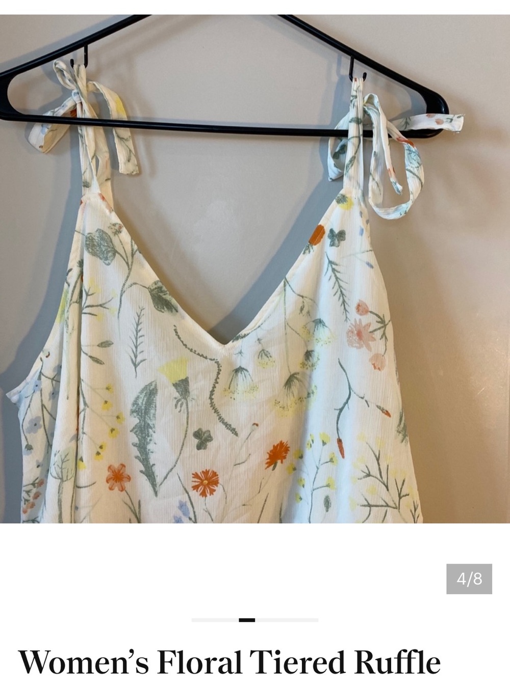 Floral Tie-Shoulder V-Neck dress in Cream